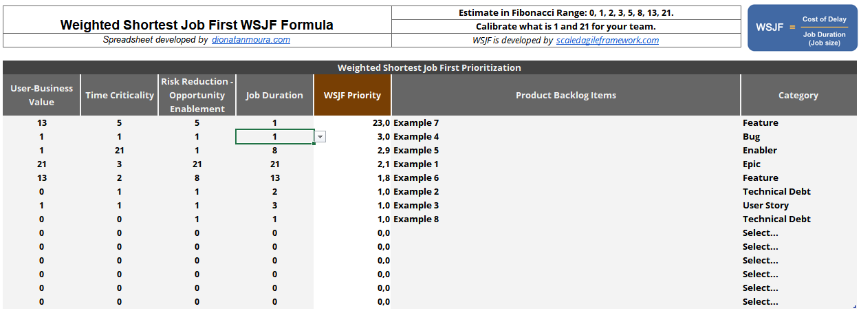 WSJF - Weighted Short Job First - How to in Asana using Formulas
